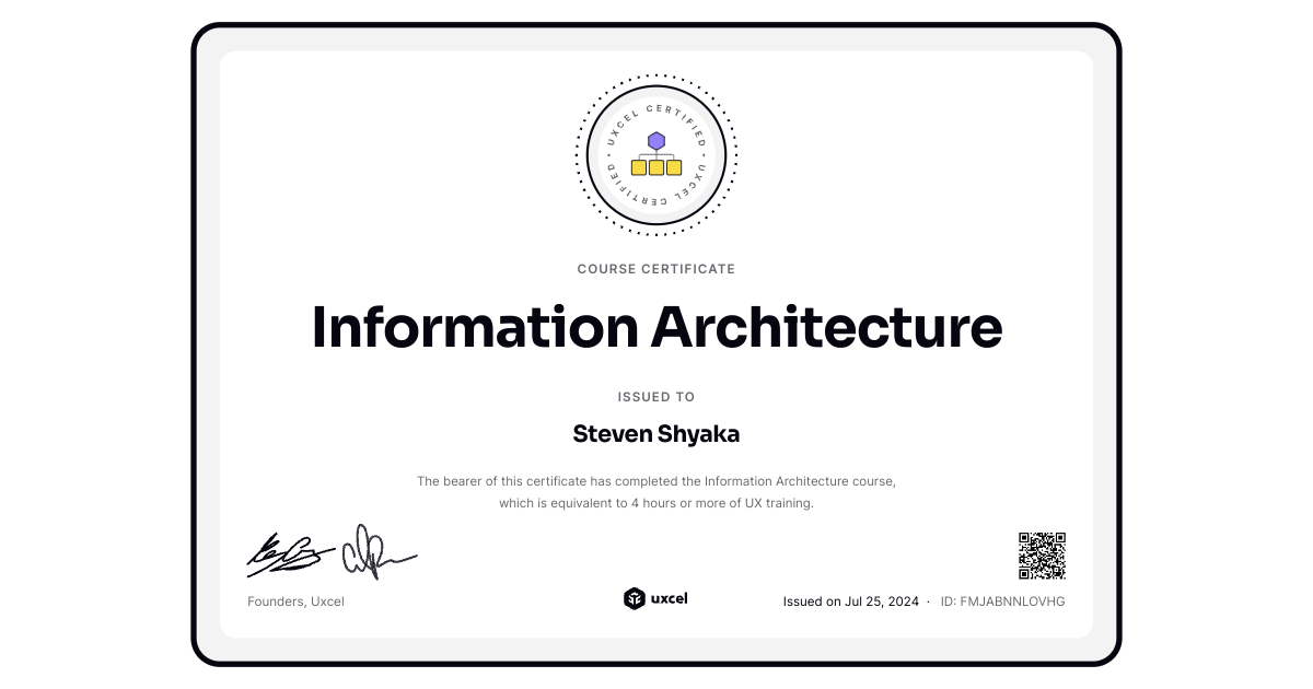 Certificate of completion for information architecture uxcel